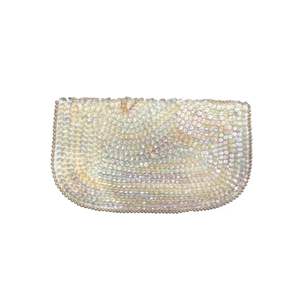 Vintage Beaded Clutch – Iridescent Sequins – Made‎ in Japan Formal Evening Bag